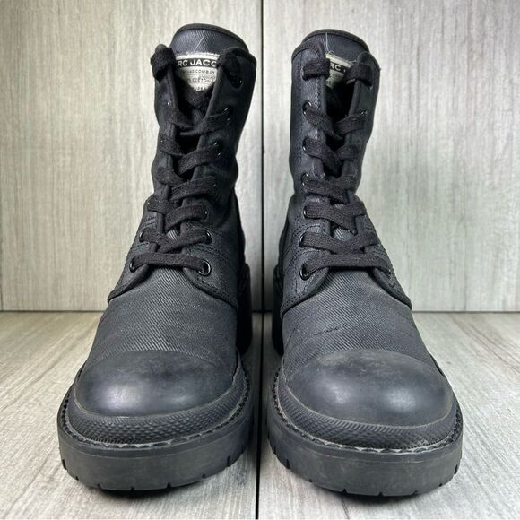 Marc Jacobs Black Waxed Canvas Combat Bristol Boot Lace Up Womens Size 10 EUR 40 - Picture 5 of 11